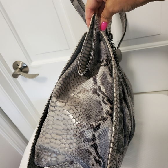 EC Tosca Blu Snakprint Leather Large Satchel/Tote Grey & Black - Picture 7 of 16